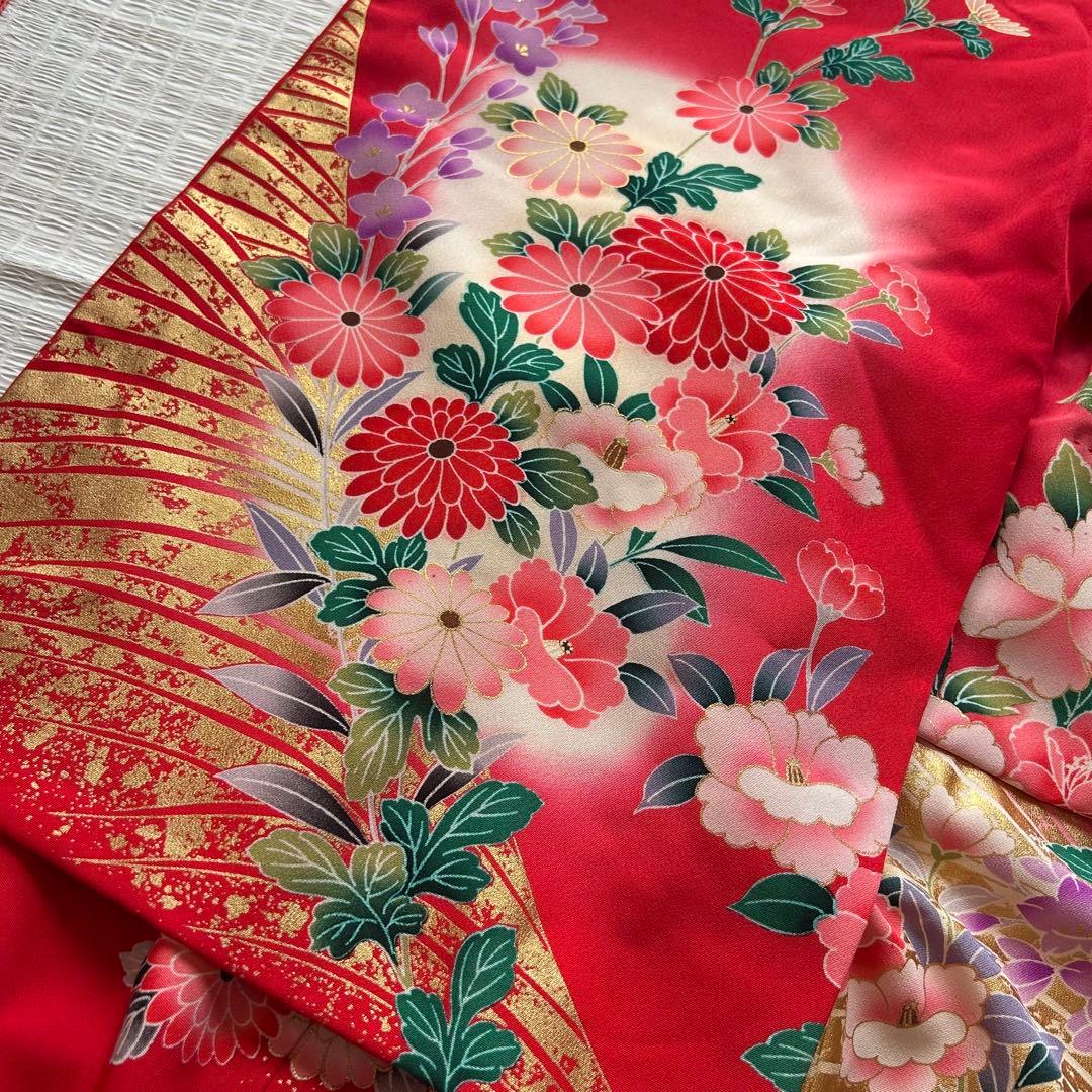 七五三 3歳 着物 絹 被布 絞り柄 三歳 赤 草履 753 巾着