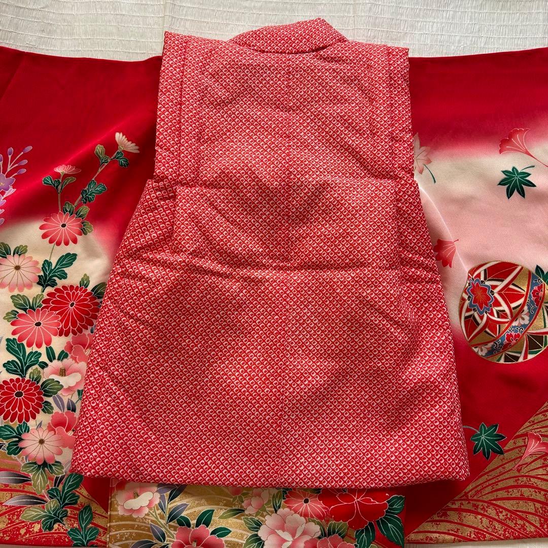 七五三 3歳 着物 絹 被布 絞り柄 三歳 赤 草履 753 巾着