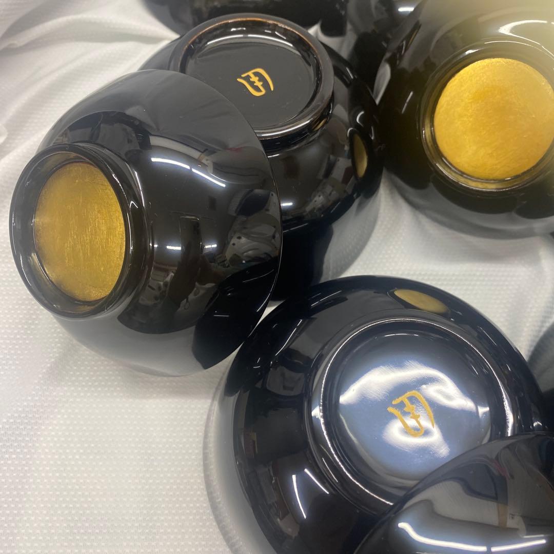 辻嘉一　特選和食器揃　純金箔貼漆器 蓋付き椀 5個セット 黒