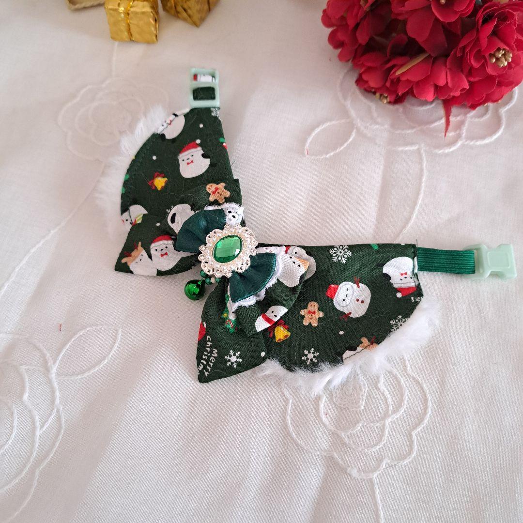 クリスマスシリーズ(緑シマナガエ)わんちゃん猫ちゃん用襟つき首輪