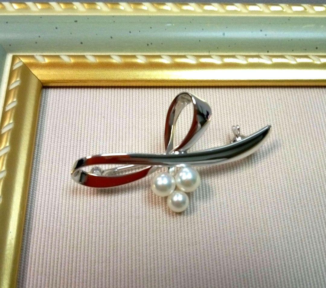 MIKIMOTO リボンモチーフ シルバー ブローチ