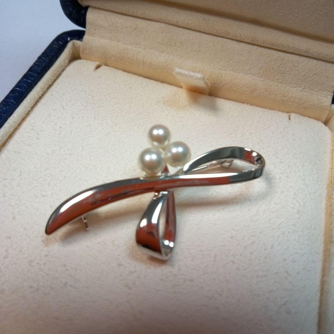 MIKIMOTO リボンモチーフ シルバー ブローチ