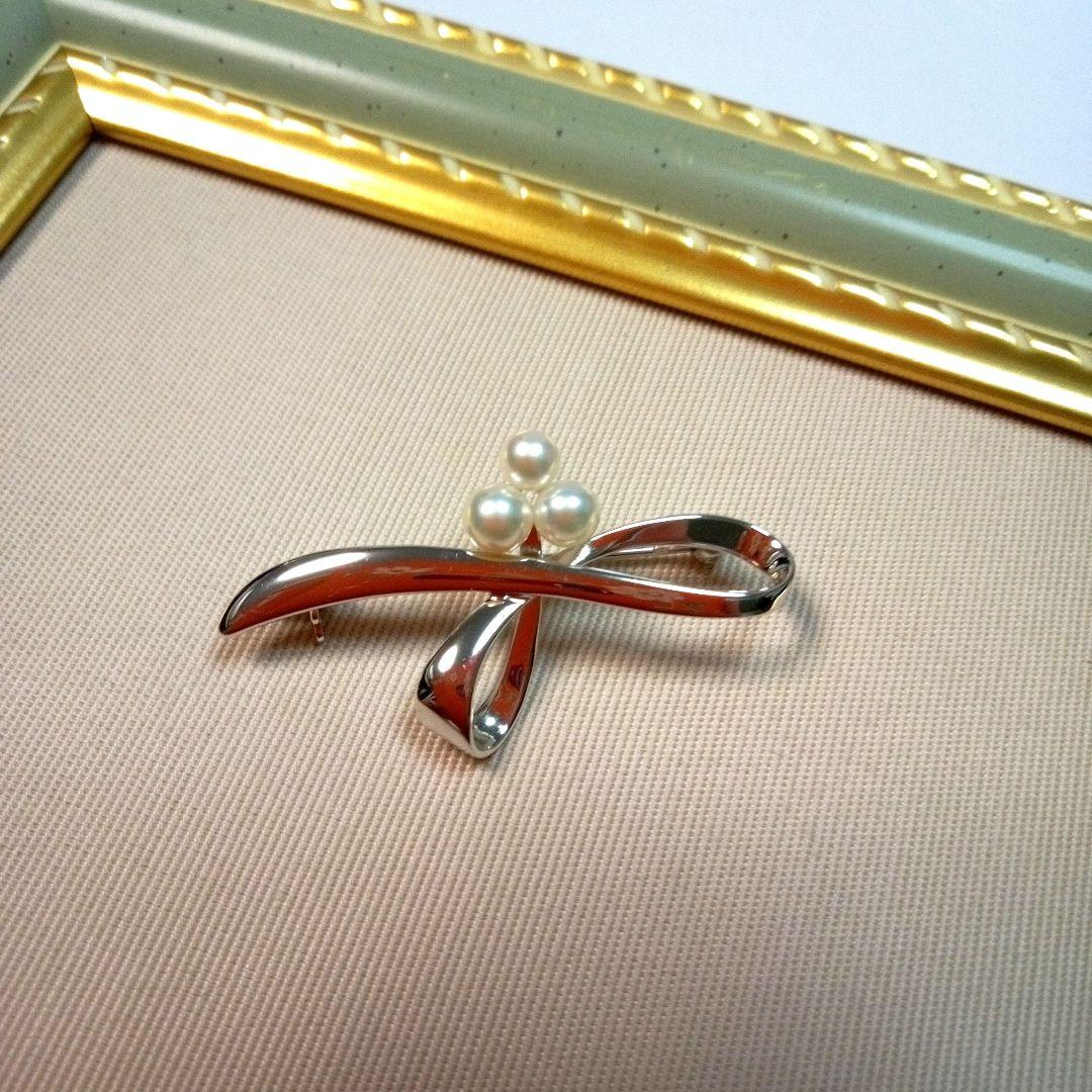 MIKIMOTO リボンモチーフ シルバー ブローチ