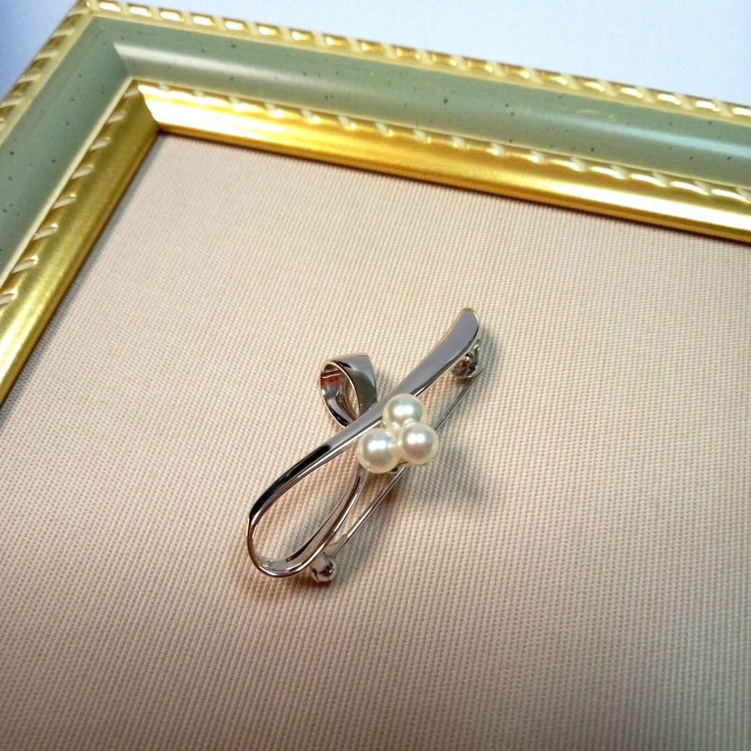 MIKIMOTO リボンモチーフ シルバー ブローチ