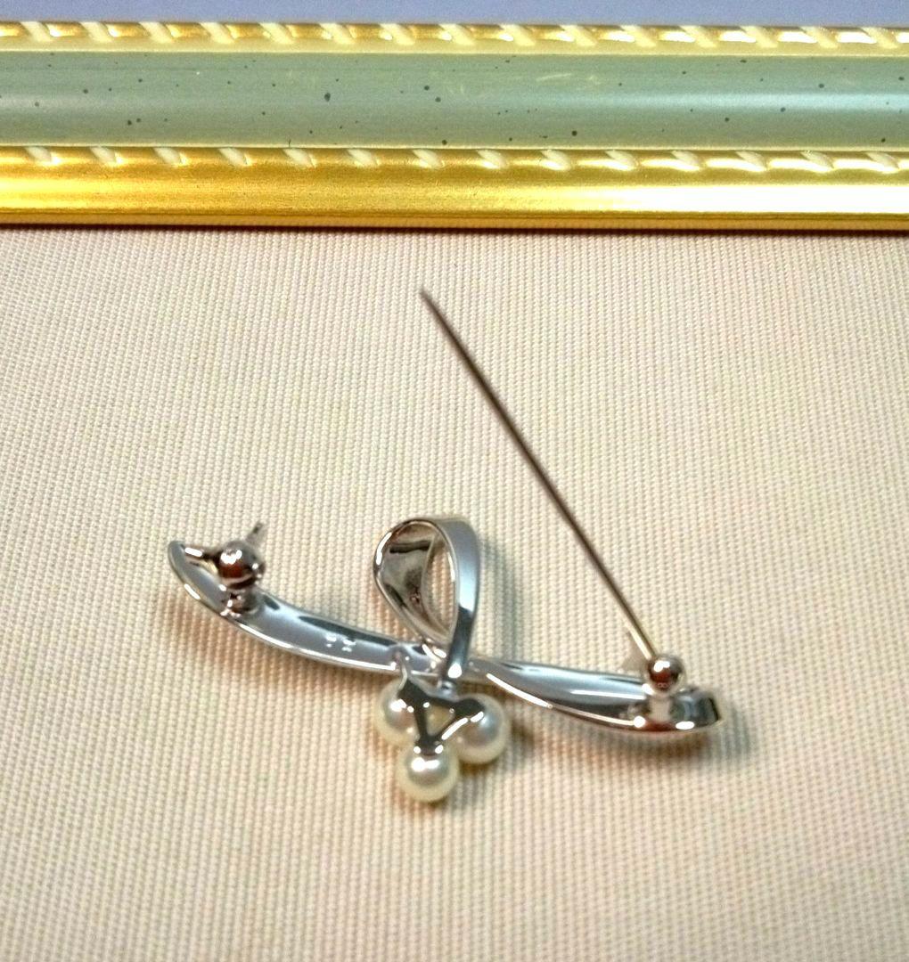 MIKIMOTO リボンモチーフ シルバー ブローチ