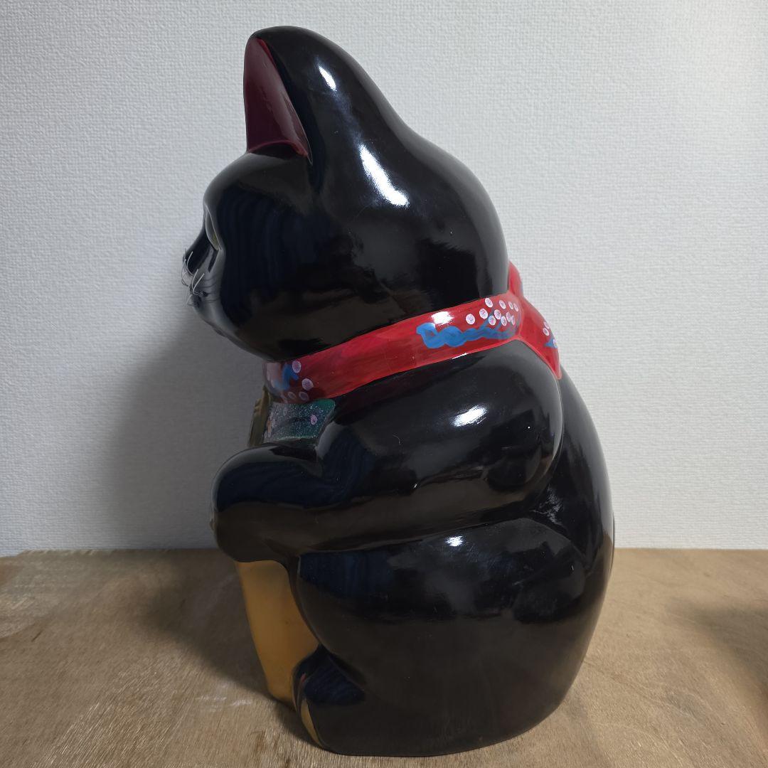 招き猫 陶器製 置物 黒