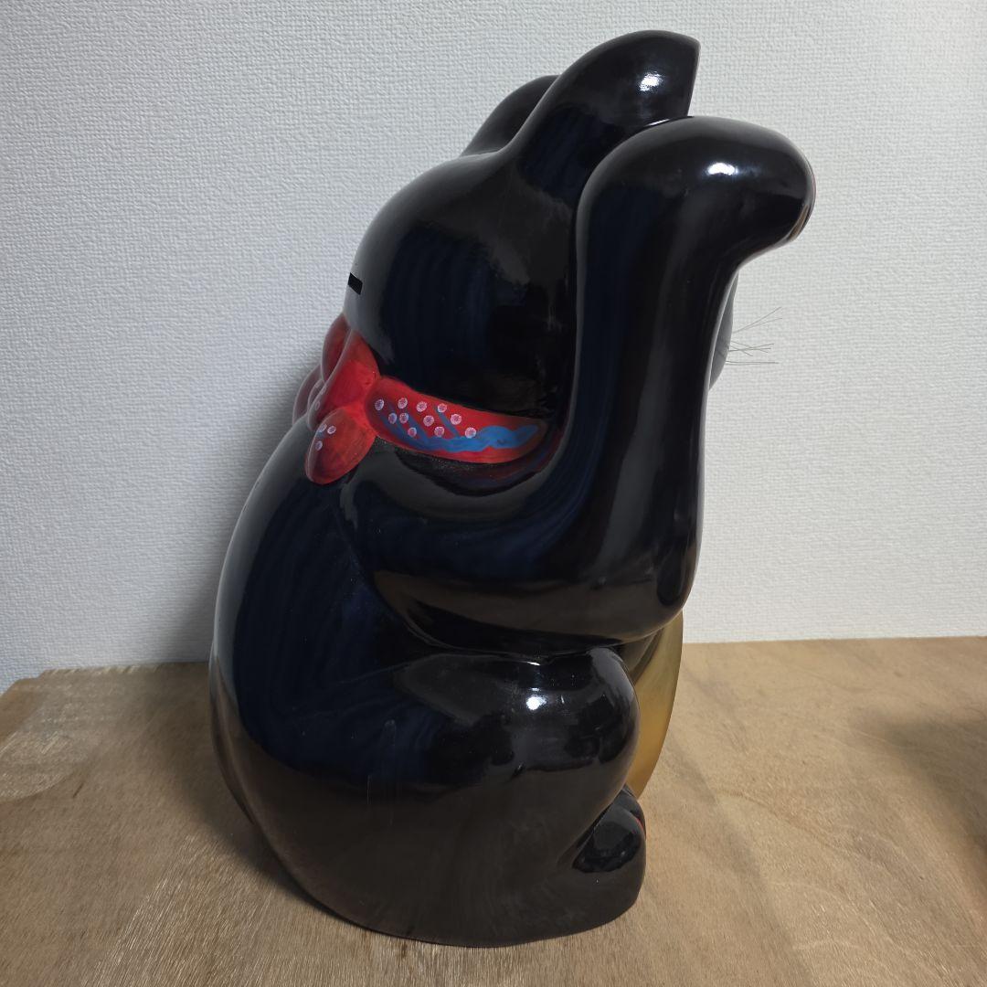 招き猫 陶器製 置物 黒