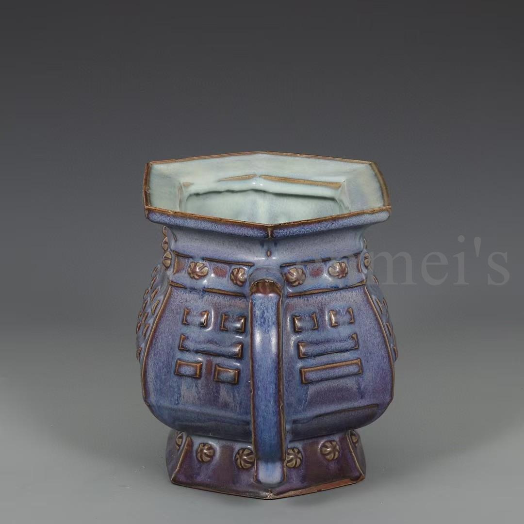 中国古美術・宋鈞窯款・葡萄紫釉八卦象耳炉・御題入・工芸品・木箱付・文房具・香炉台