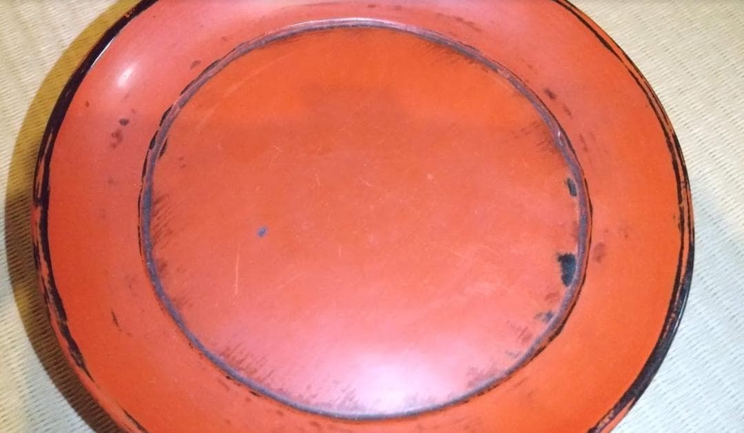 江戸期 根来塗 椿皿｜佛念朱書・侘びの景色・古漆器