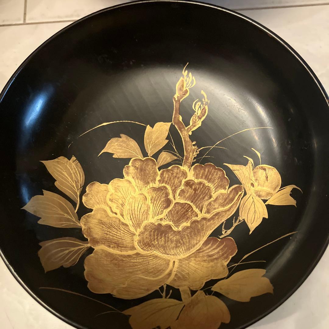 ユリコ様アンティーク明治　金彩の蝶々や牡丹の花が美し過ぎる木製輪島漆塗りお椀2客