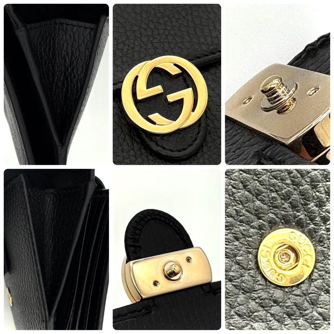 グッチ 折財布 カーフレザー インターロッキングG ブラック 黒 2384