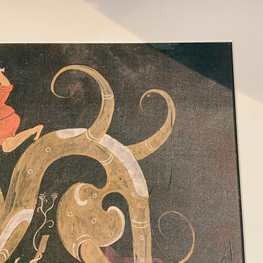 ドラゴン　龍　竜　楚国　漢代　帛画　シルク　絹　中国　骨董品　絵画　額縁　古美術