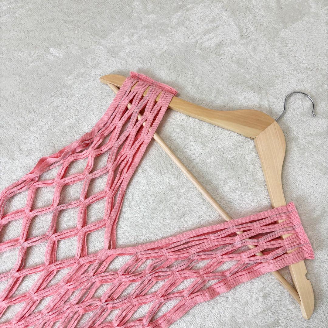 美品✨ISSEY MIYAKE ストレッチネット ノースリーブ　ベスト　ピンク