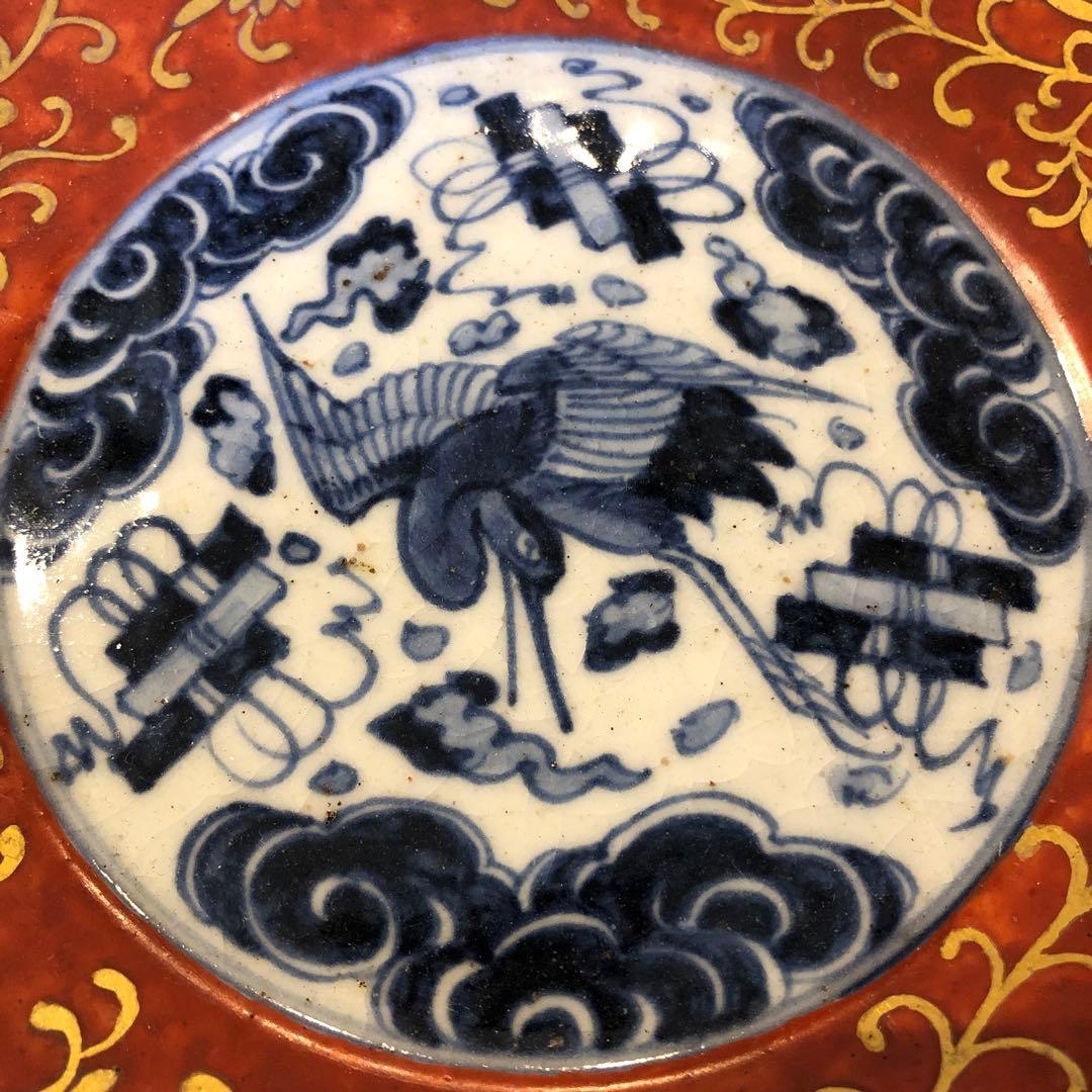 伊万里焼　赤絵雲鶴文大鉢　金蘭手　飾り鉢　煮物鉢　明治時代　木箱入