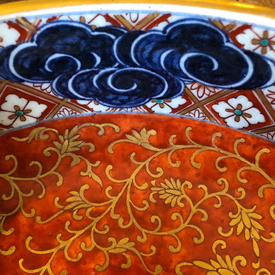 伊万里焼　赤絵雲鶴文大鉢　金蘭手　飾り鉢　煮物鉢　明治時代　木箱入