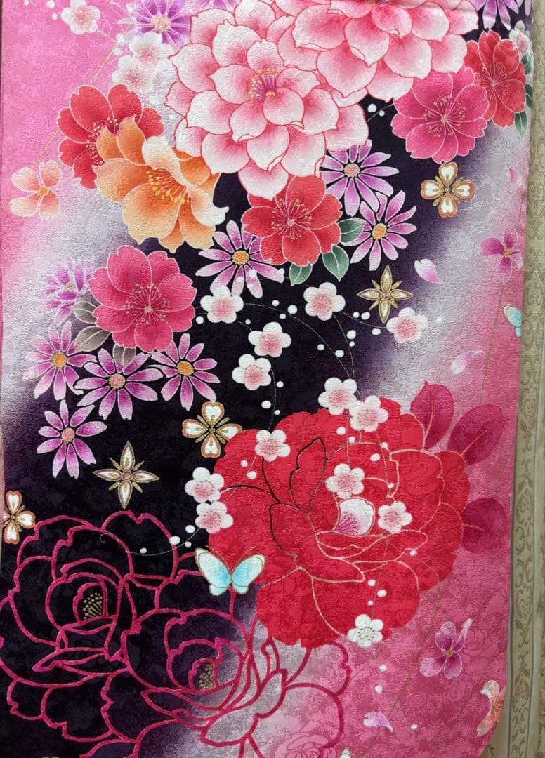 #97【美品】成人式 正絹 袷 金糸＆手書き 振袖のみ