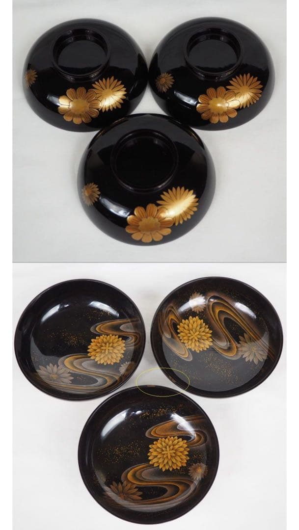 送料無料　江戸～明治日本橋老舗黒江屋　蔦家紋　本塗地散菊花金蒔絵吸物椀10客共箱