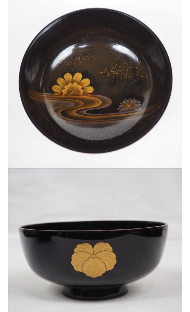 送料無料　江戸～明治日本橋老舗黒江屋　蔦家紋　本塗地散菊花金蒔絵吸物椀10客共箱