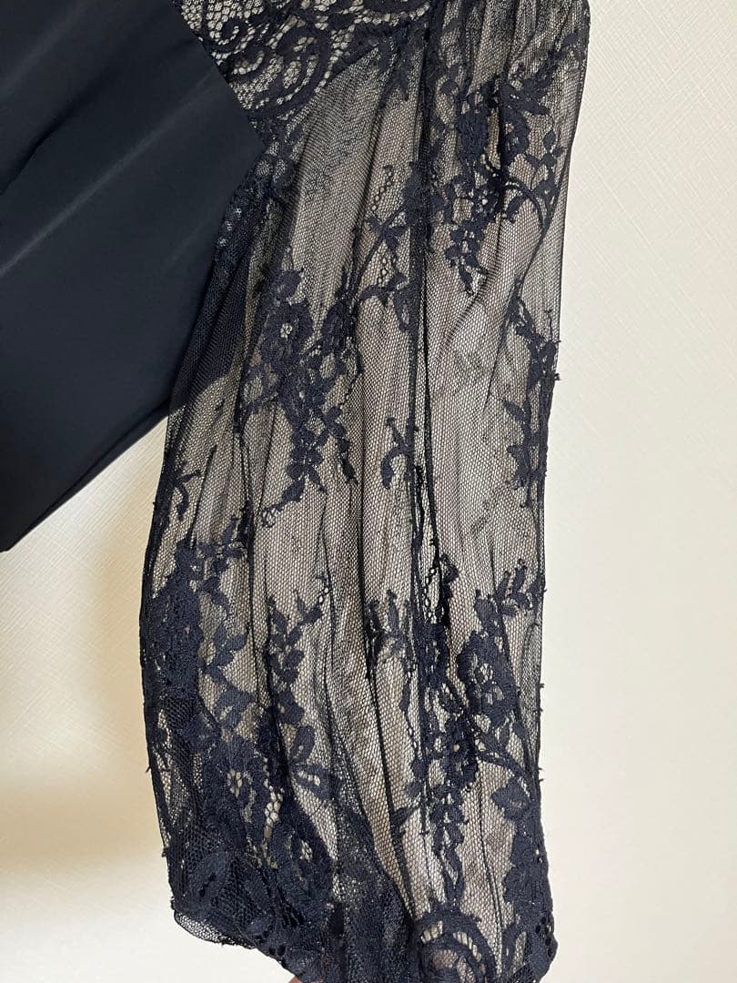 美品◆GIRL レース切り替えパフスリーブ ロングドレスL オケージョン 結婚式