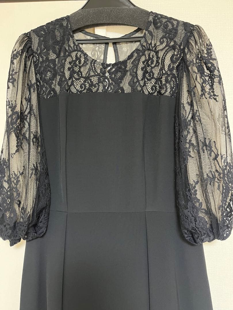 美品◆GIRL レース切り替えパフスリーブ ロングドレスL オケージョン 結婚式