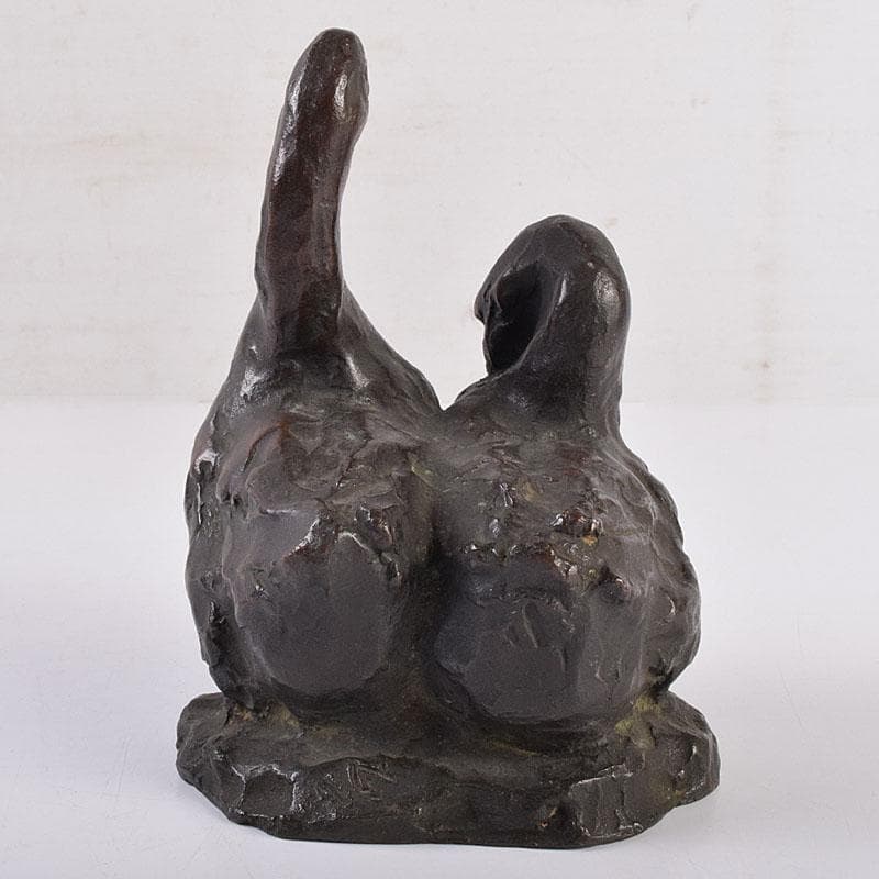 中国　古銅　家鴨　アヒル　置物　在銘　V　R8930