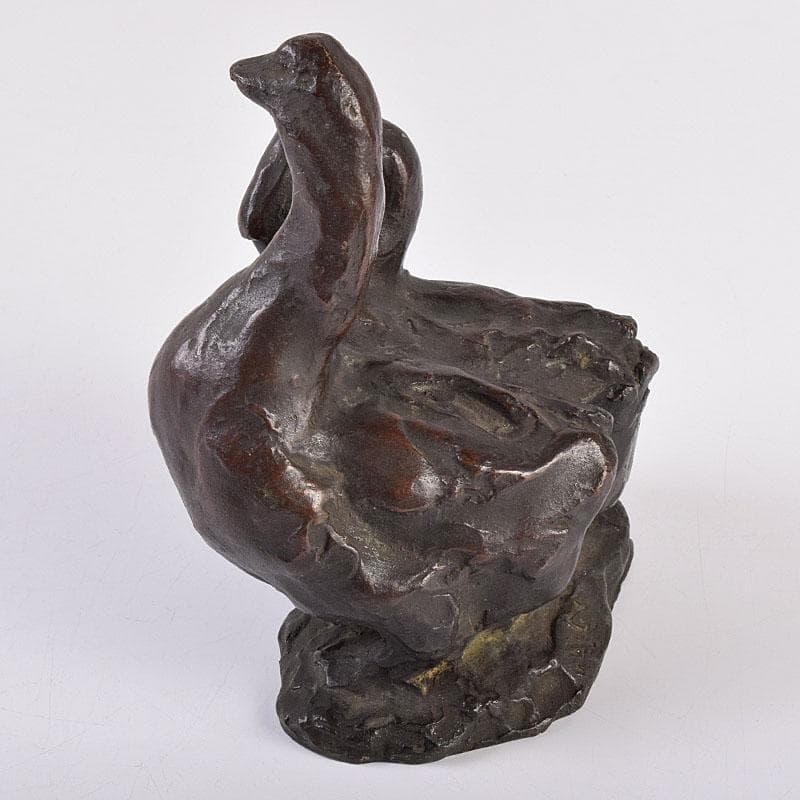 中国　古銅　家鴨　アヒル　置物　在銘　V　R8930