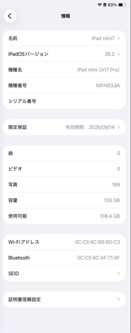 iPad mini 第7世代 (A17 Pro／128GB／Wi-Fiモデル