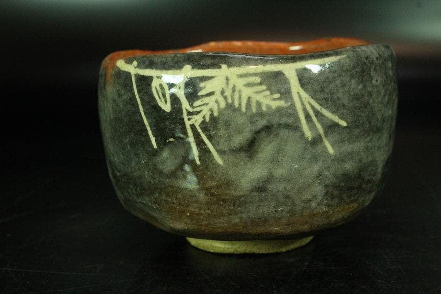 茶道具 小川長楽 作 赤楽 しめ縄 茶碗 在印 保証(K-A410)