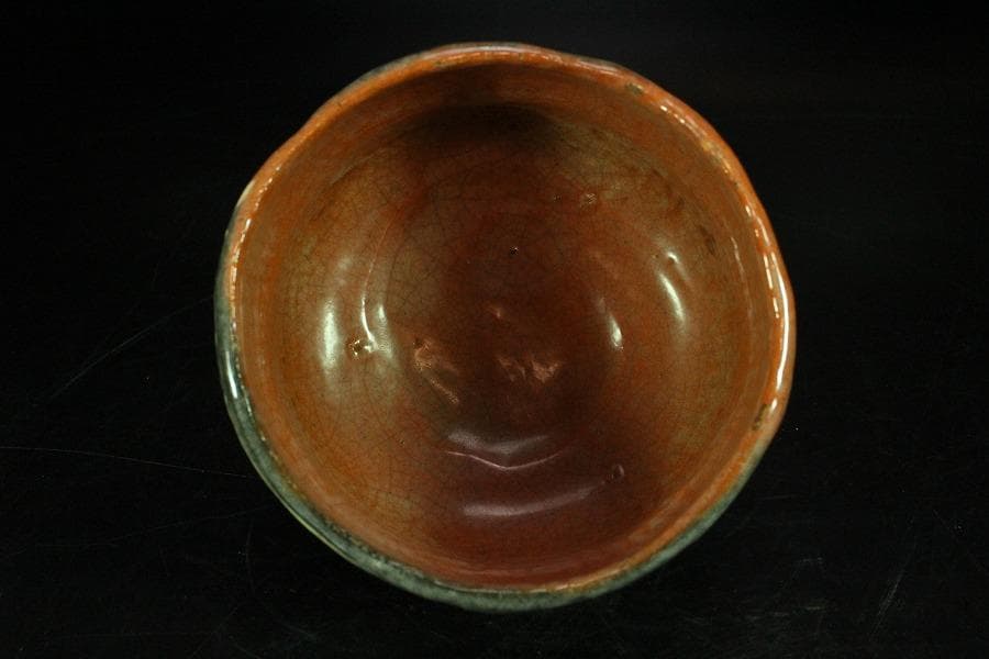 茶道具 小川長楽 作 赤楽 しめ縄 茶碗 在印 保証(K-A410)