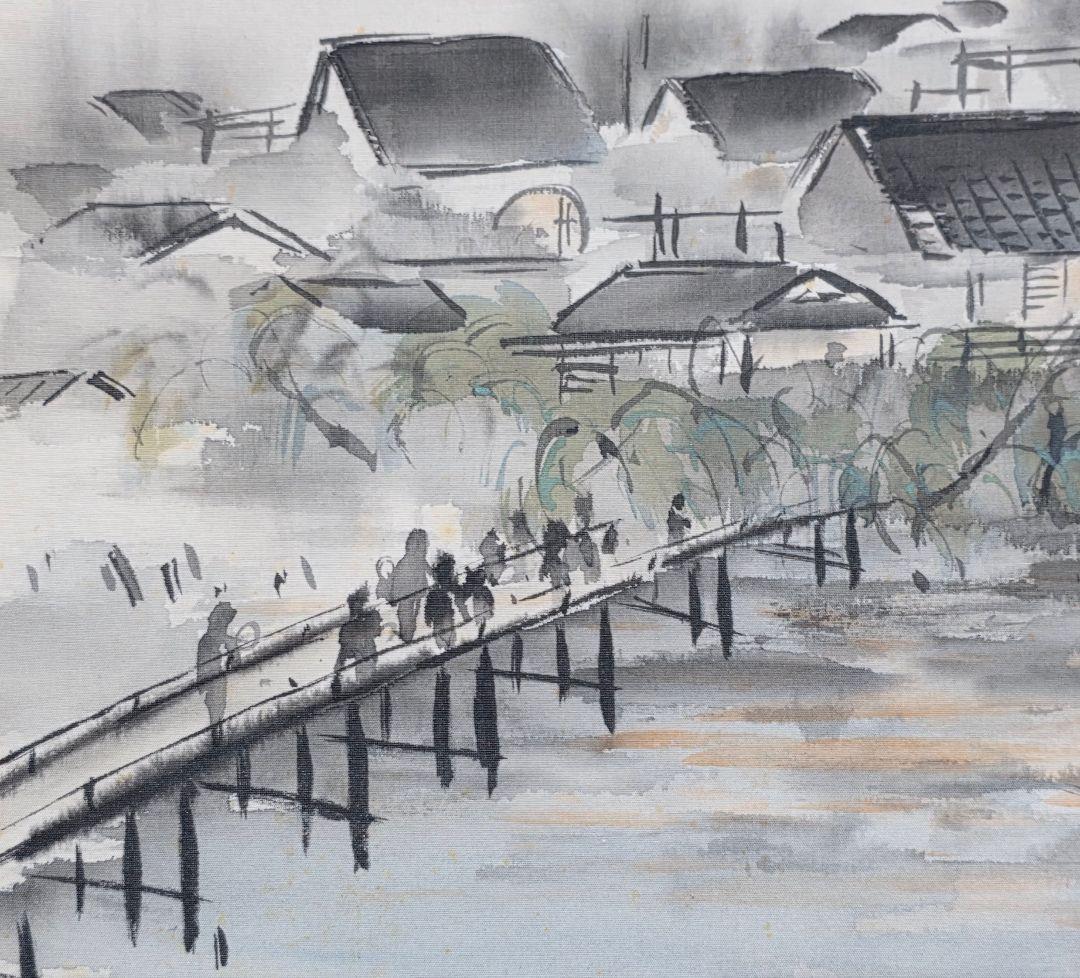 【京都大文字送り火夜景図】佐野光穂 1017 掛け軸 肉筆 鴨川