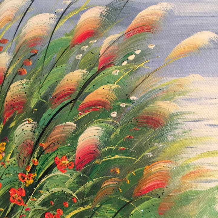 手書き油絵 海と海鳥 額付 絵画 インテリア