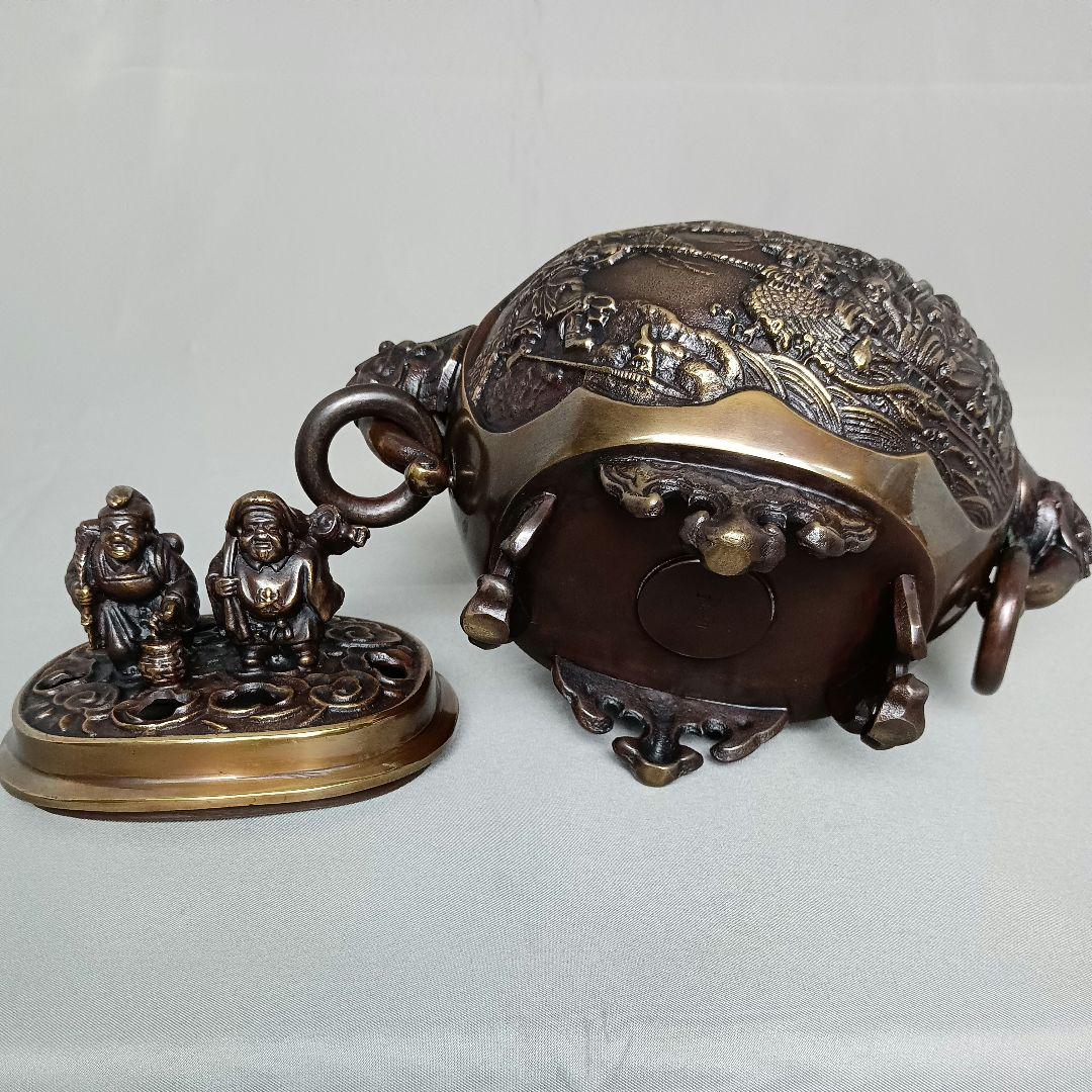 未使用 高岡銅器 七福神 銅製 耳付 香炉