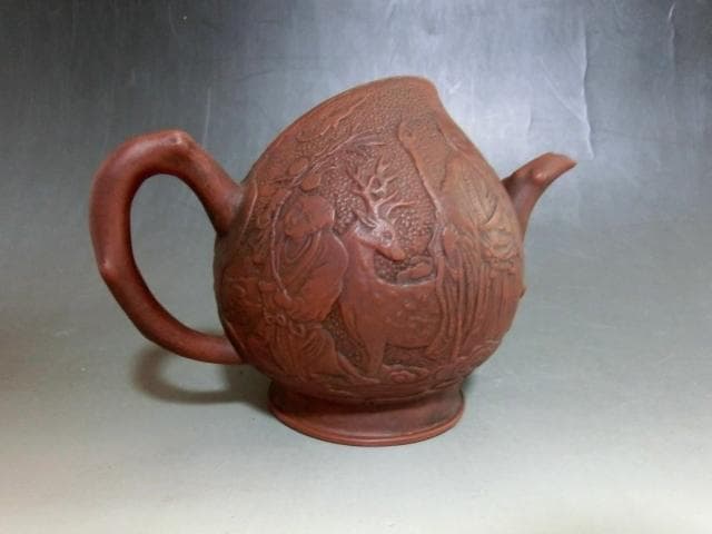水注■朱泥水注 桃実壺 水次 人物絵 桃型 急須 水滴 古玩 唐物 中国骨董品■
