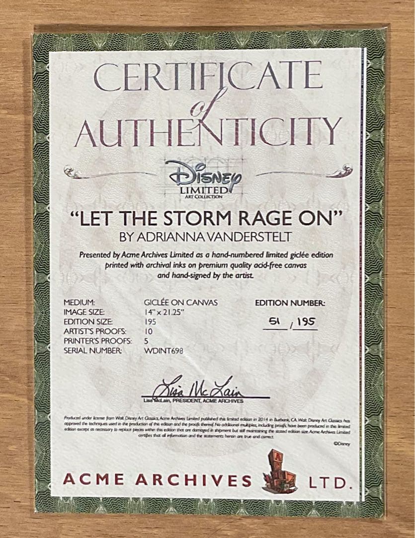 【アナと雪の女王】Vanderstelt ジクレ版画ディズニー証明書付き エルサ
