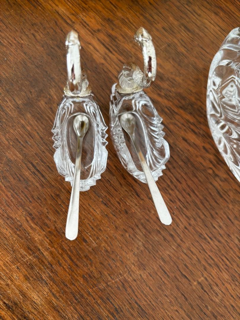 白鳥　スワン　3個セット　調味料入れ　クリスタルガラス