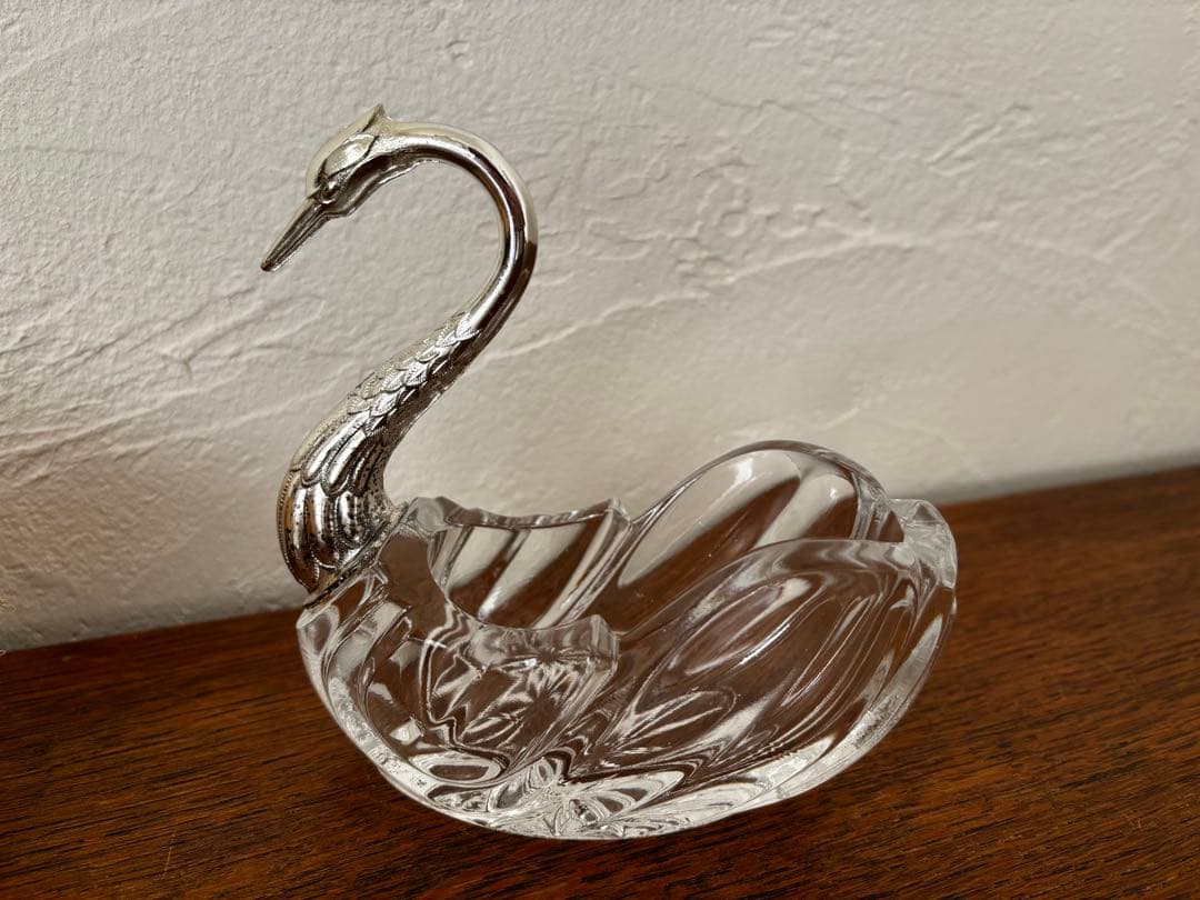 白鳥　スワン　3個セット　調味料入れ　クリスタルガラス