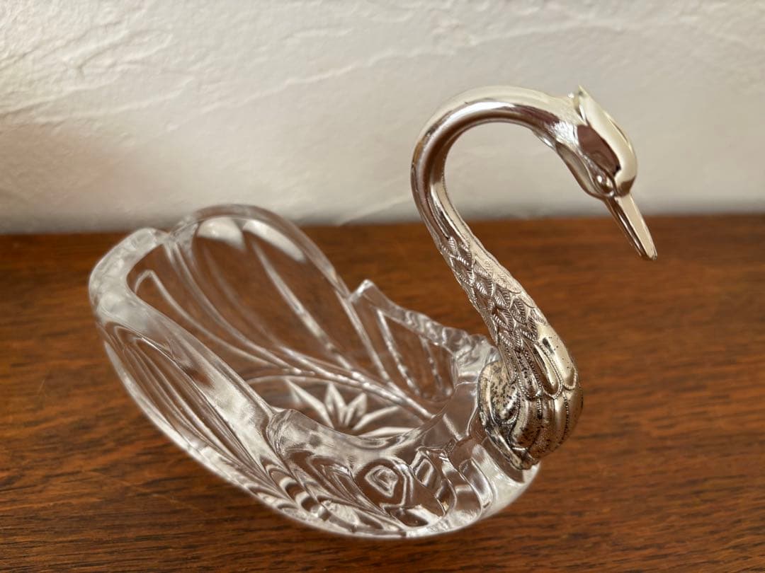 白鳥　スワン　3個セット　調味料入れ　クリスタルガラス