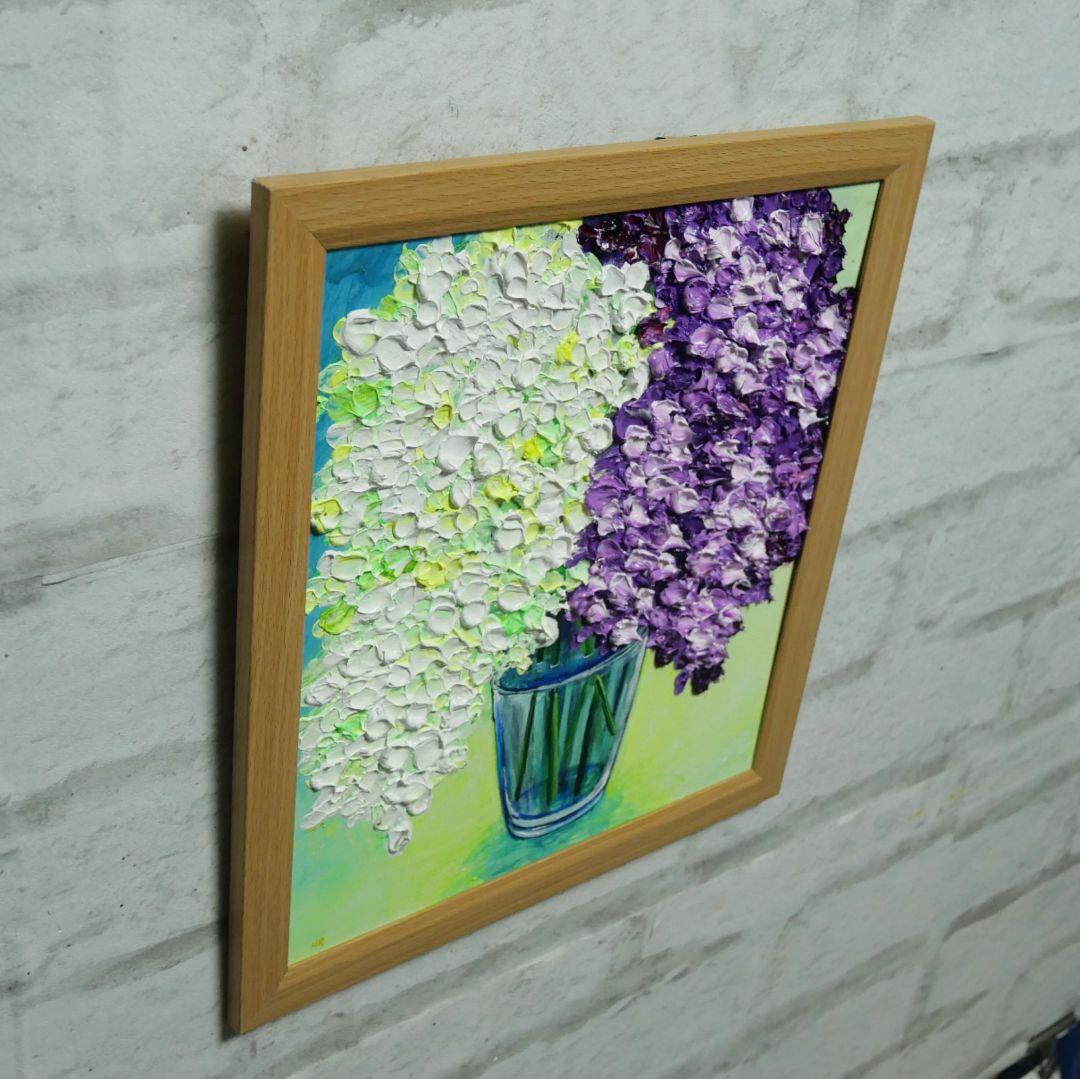 油絵 油彩 油彩画 絵 絵画 【白と紫のライラック】