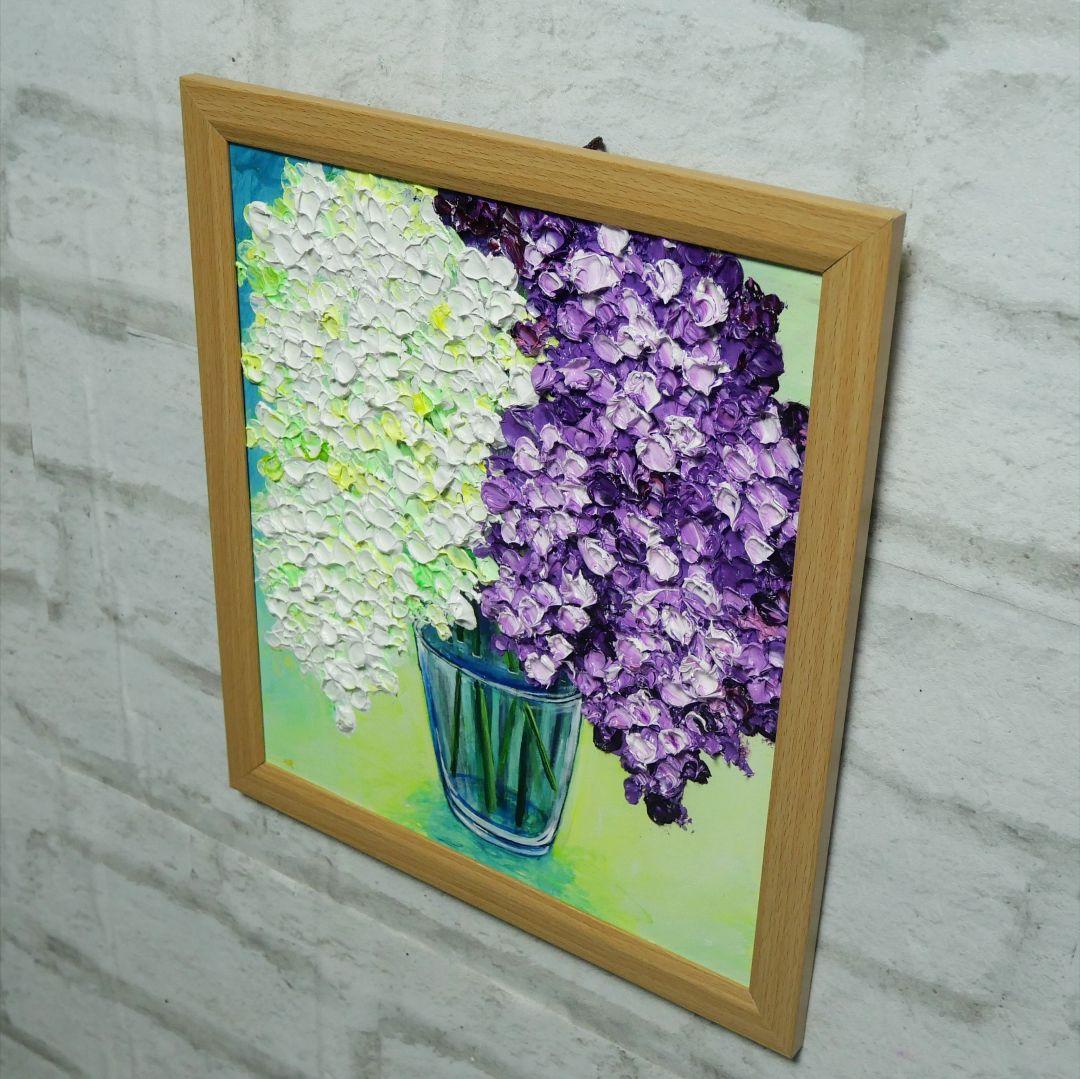 油絵 油彩 油彩画 絵 絵画 【白と紫のライラック】