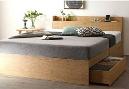 シングル・Newデザイン2杯収納コンセント付きベッド ノルディックオーク 6-1