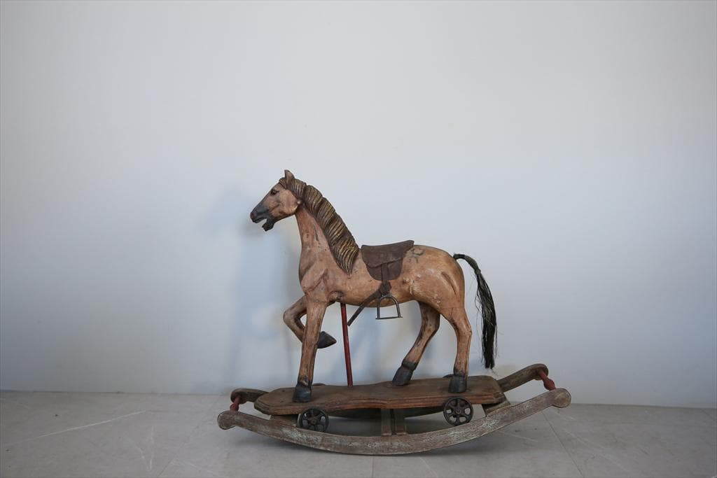 フランスアンティーク木製ロッキングホース/木馬/乗り物オブジェ(92-114)