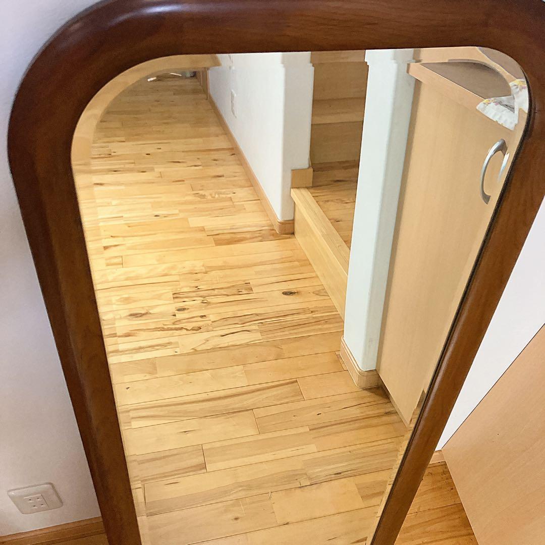 【お買い得 】ウォールミラー 壁掛け鏡 天然木 面取り鏡　姿見 アンティーク