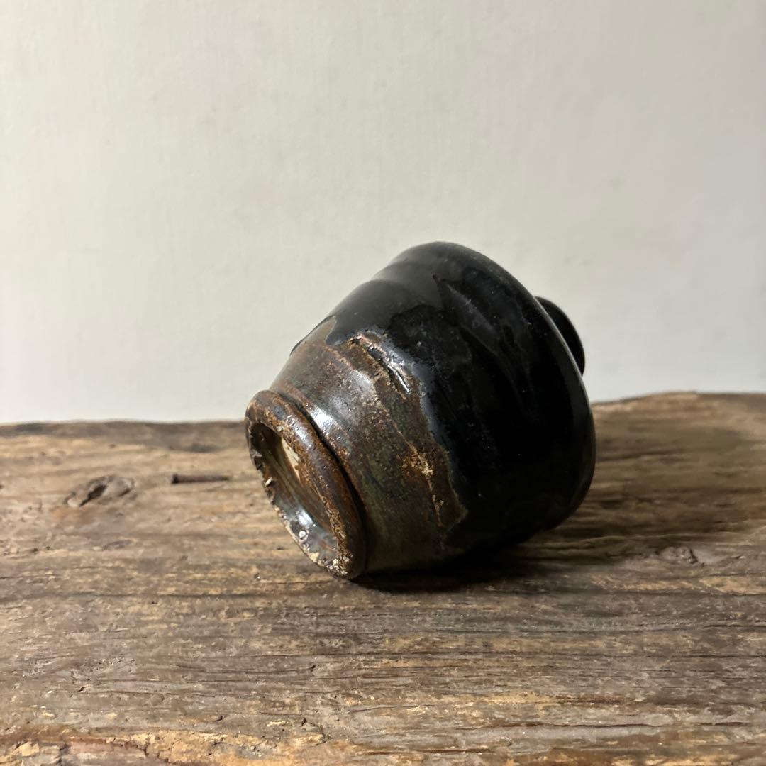 黒南蛮小ぶり不識型　壺花入　黒高麗　酒器　古道具　アンティーク　検:李朝　古唐津
