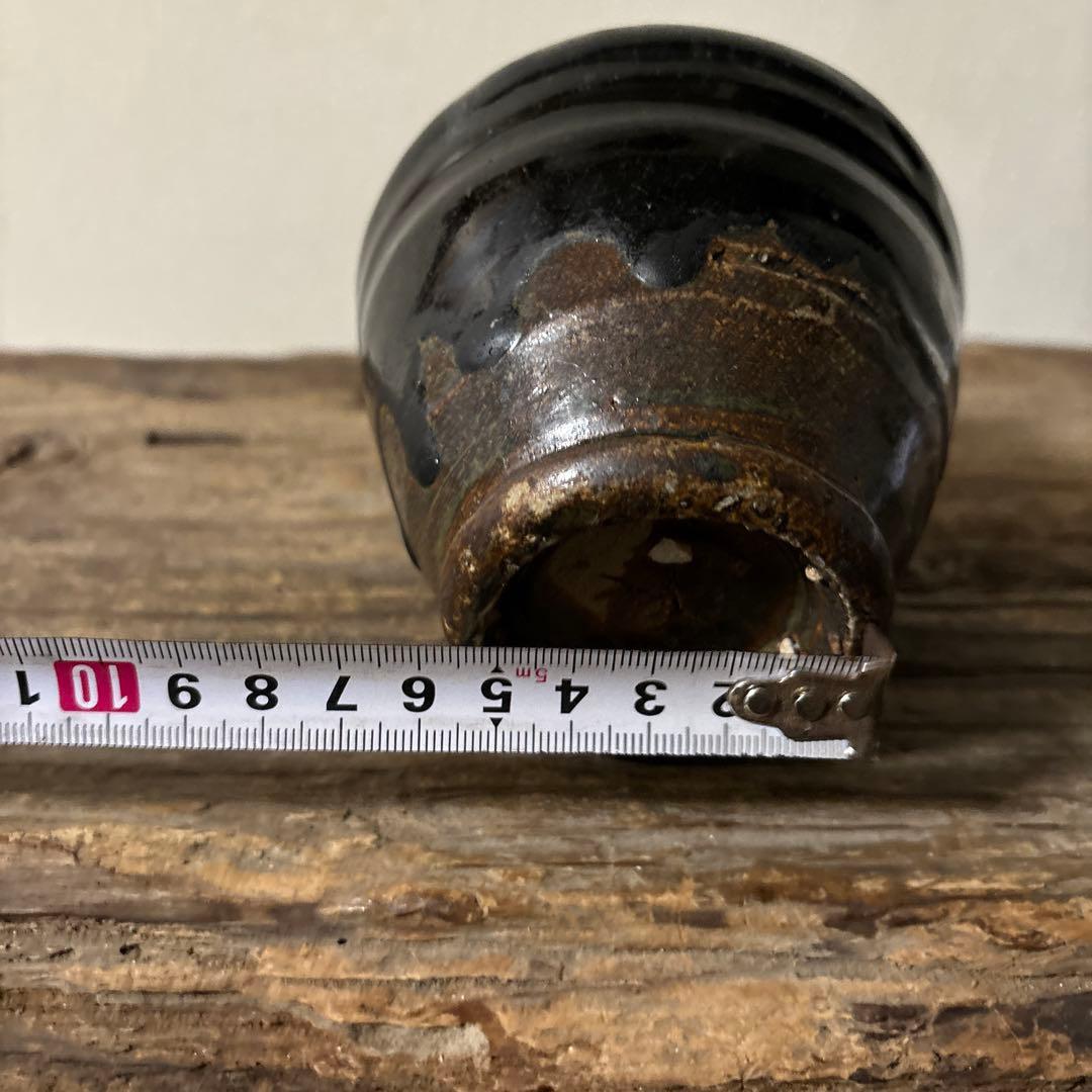 黒南蛮小ぶり不識型　壺花入　黒高麗　酒器　古道具　アンティーク　検:李朝　古唐津