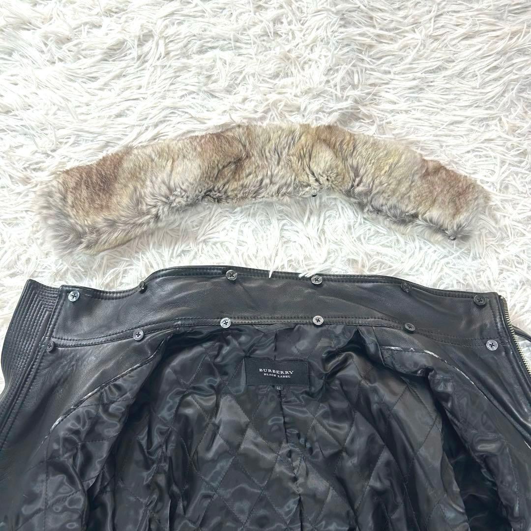 バーバリーブラックレーベル　レザージャケット　羊革　ラビットファー　XL 黒