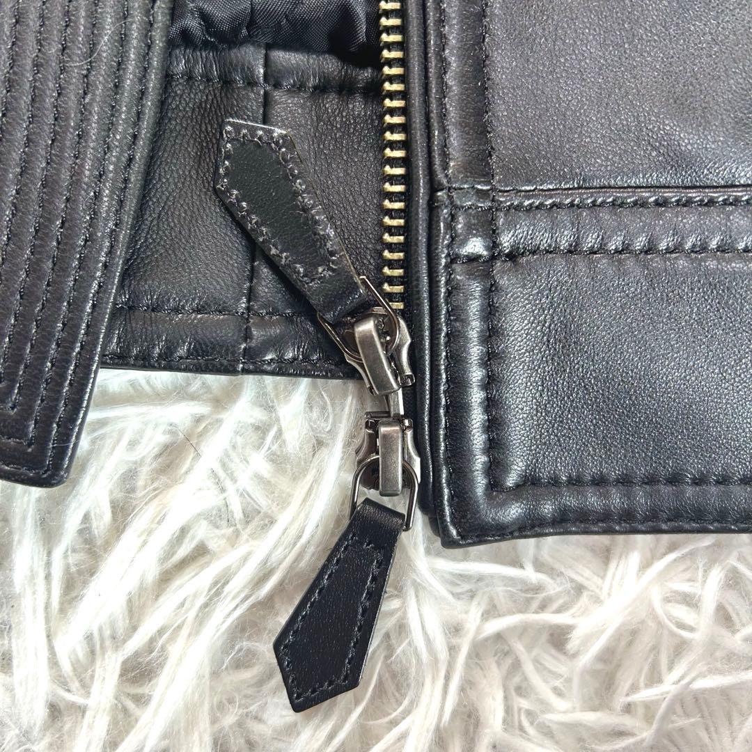 バーバリーブラックレーベル　レザージャケット　羊革　ラビットファー　XL 黒