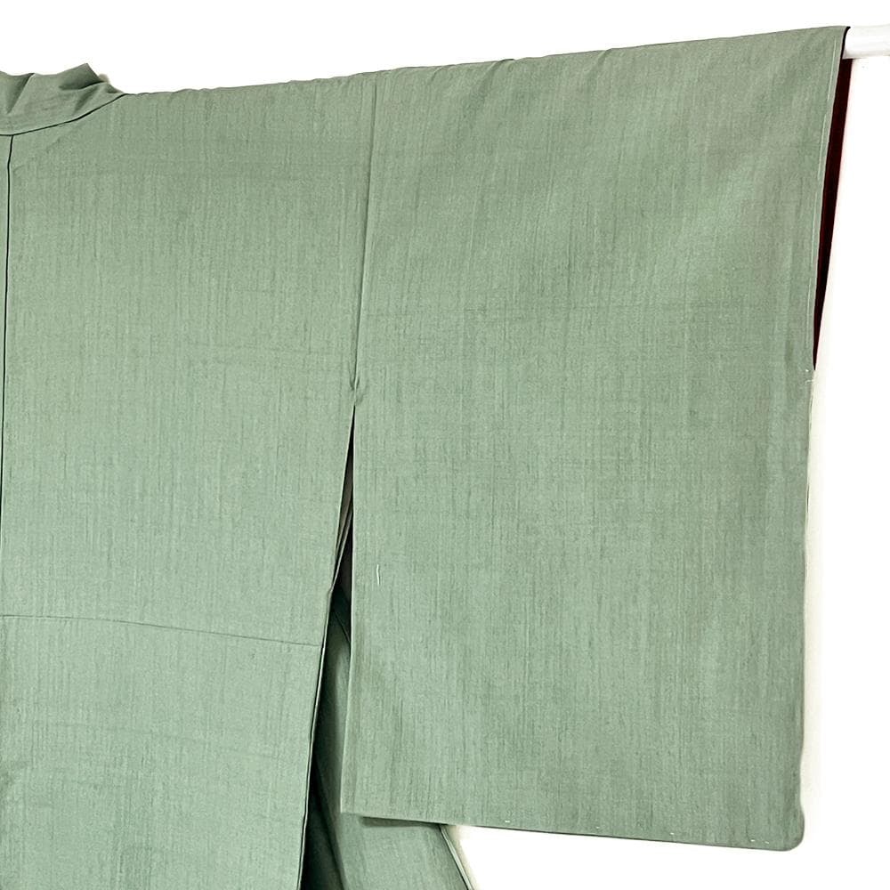 結城紬 重要無形文化財 正絹 新古品 黄緑 お洒落 ymk0042