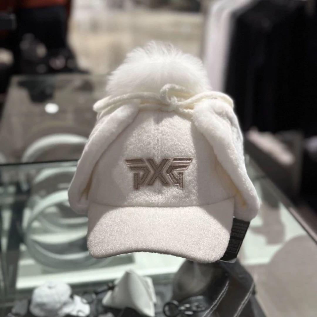 pxg ゴルフ　レディース　冬用キャップ　ボンボン　耳当て　防寒