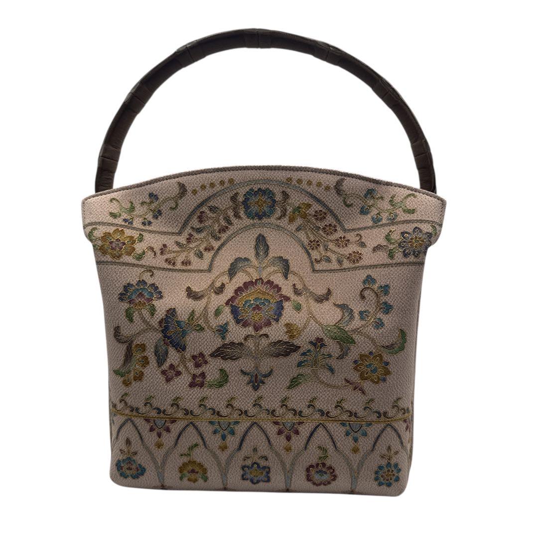 極美品 岡重 OKAJIMA 和装バッグ 京友禅 ソフリナ ベージュ 花唐草