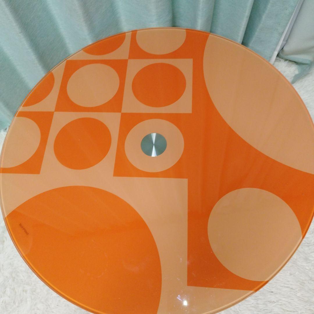 レトロ　オシャレ　ローテーブル　ガラス　オレンジ